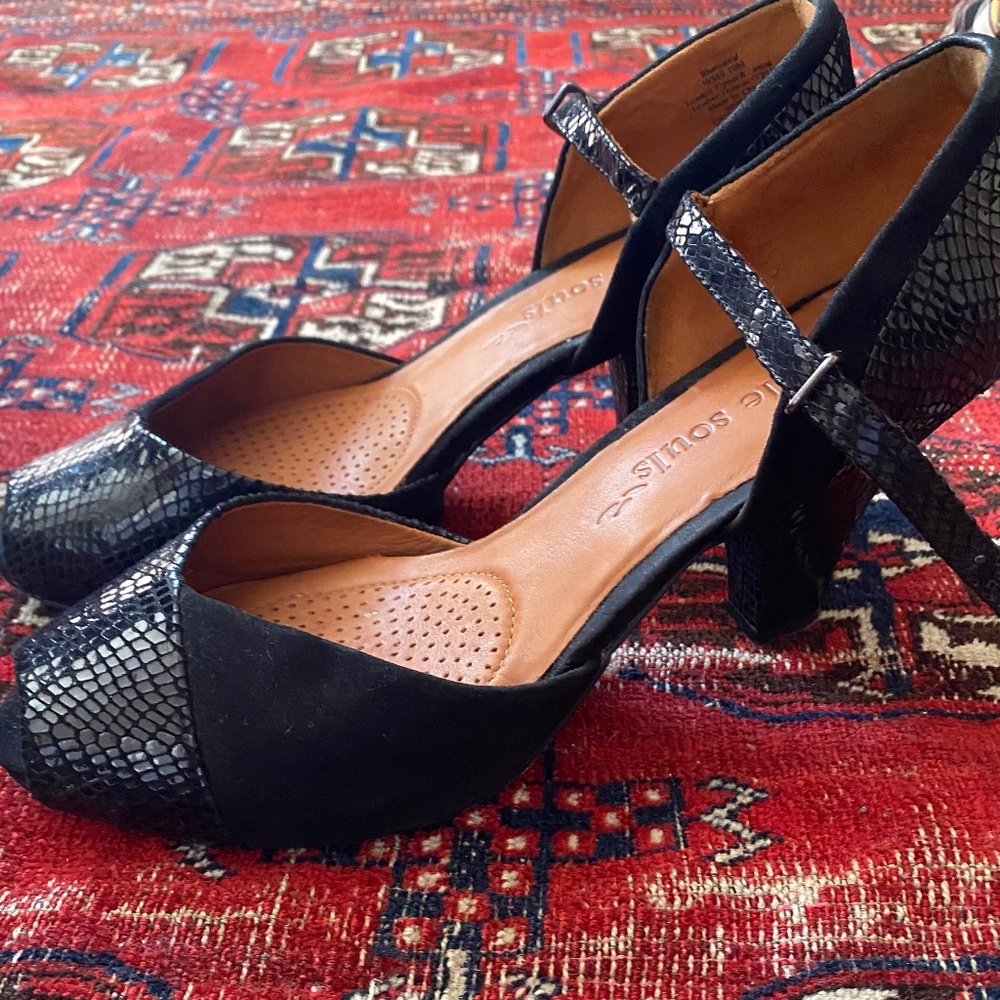 Gentle souls suede strapped heels with peep toe